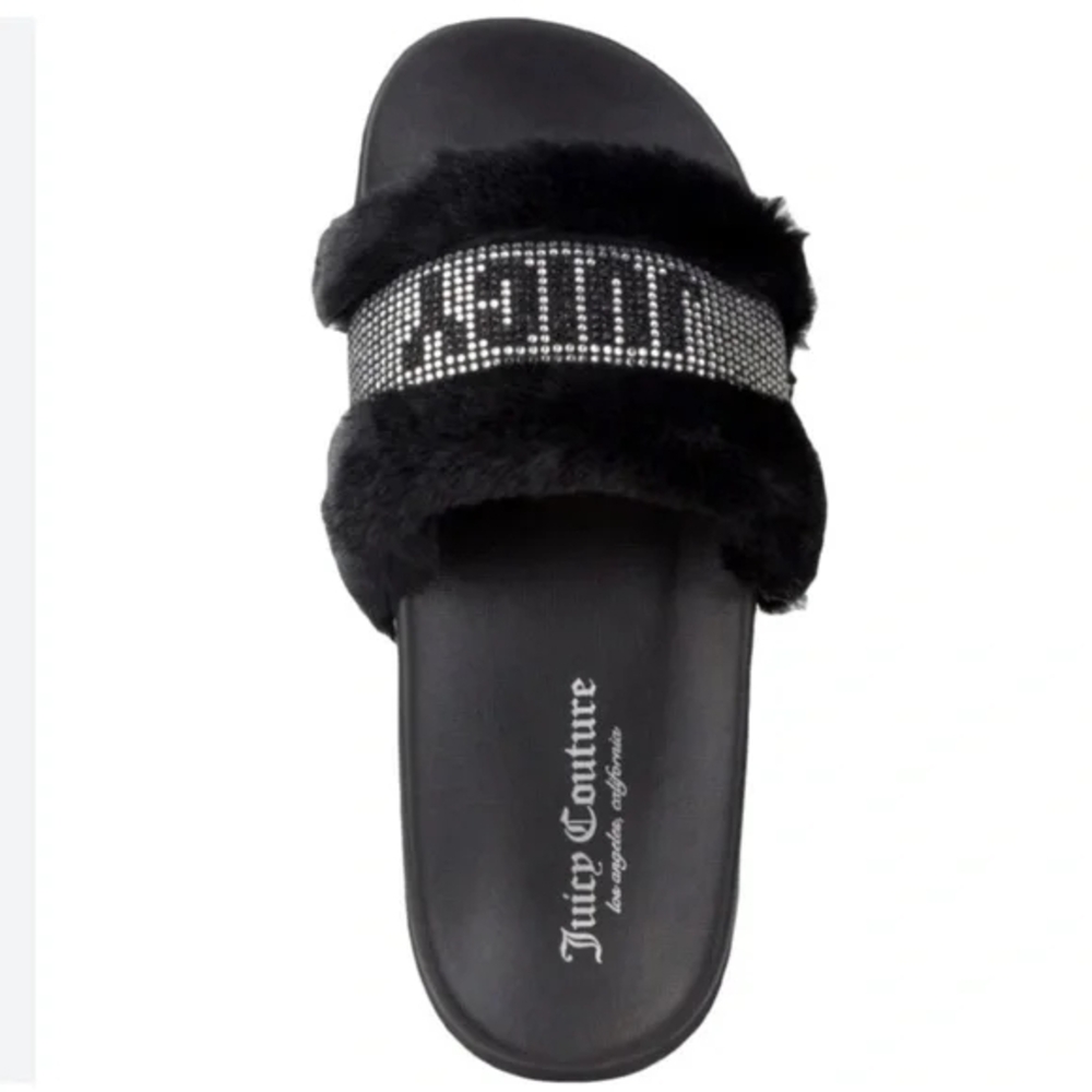 Juicy Couture Black and Silver Fur Slippers